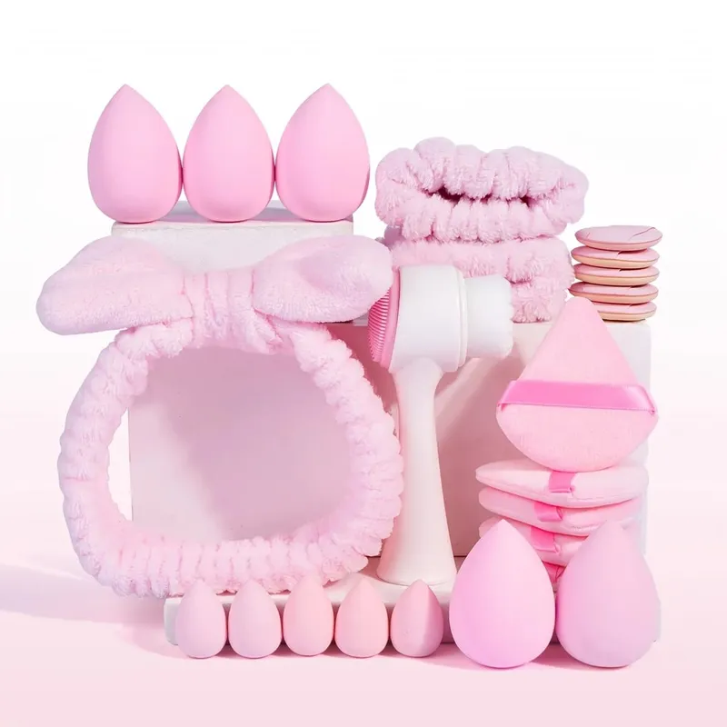 24PCS Vegan Makeup Kit - Hypoallergenic Brushes & Sponges with Travel Case Pastel Beauty Set for Sensitive Skin (Gift Ready)