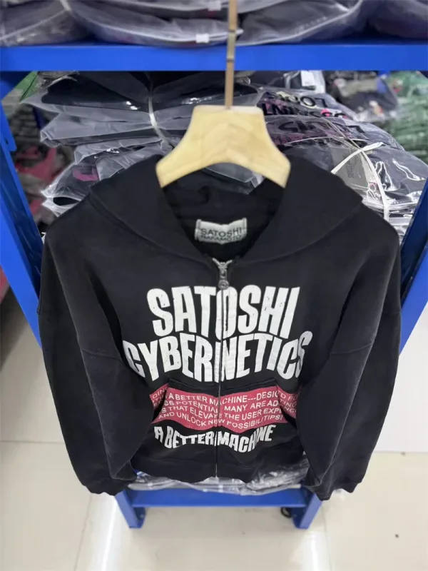 New SN Letter Printed Washed Retro Splashed Ink Zipper Hoodie Street Casual Cotton Loose Versatile Sports Oversize Trendy Top