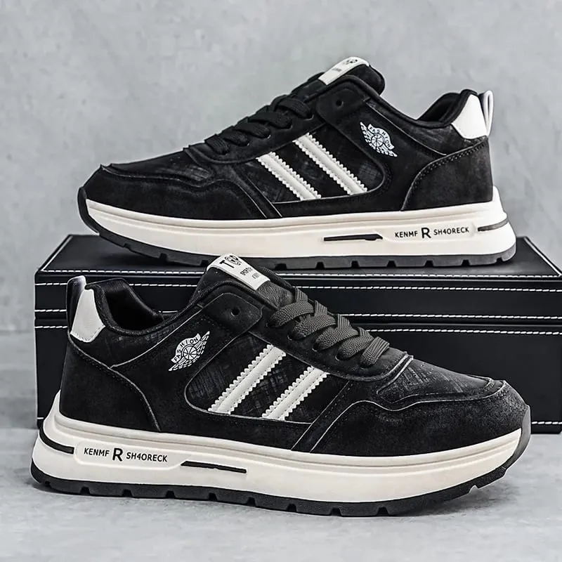 Men Retro Stripe Casual Sneakers Brown Khaki Thick Cushion Non-slip Sole Lace-up Lightweight Outdoor Walking Jogging Daily Shoes