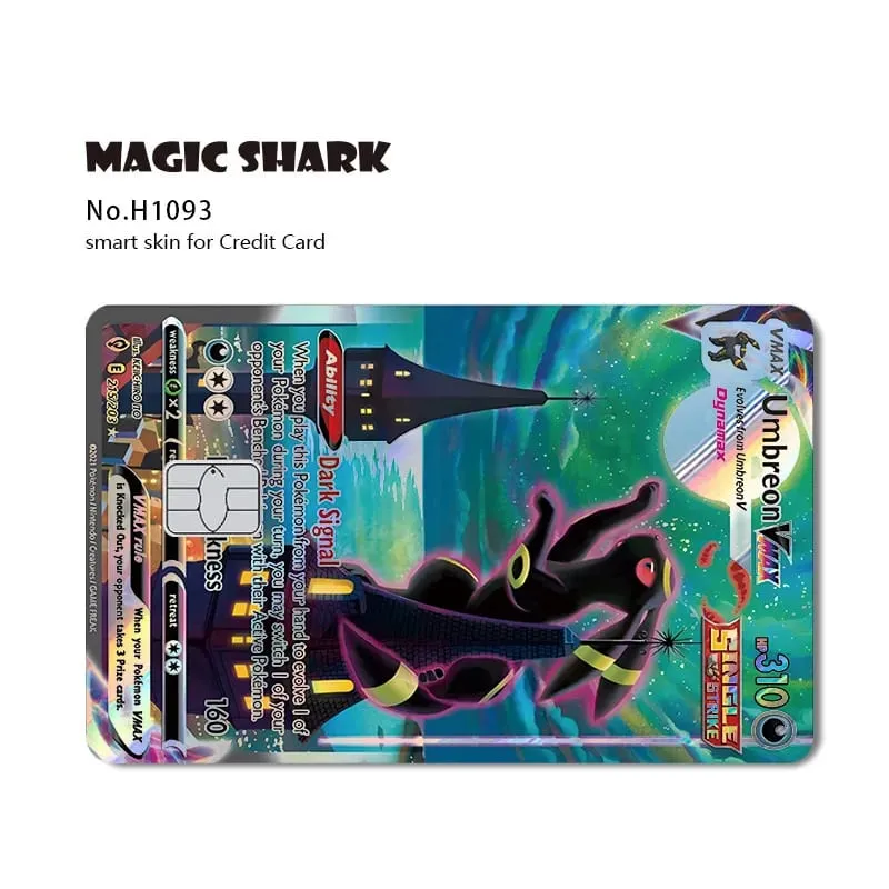 Tubarão mágico mew charizard ex eevee gengar pikachu tcg cartão holográfico laser filme de pele adesivo para cartão de crédito bancário