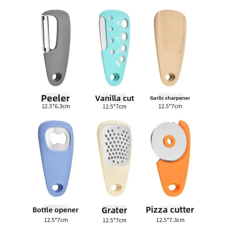 Kitchen gadget set of 6-piece pizza knife vanilla cutter bottler shredder garlic grinder set — image 4