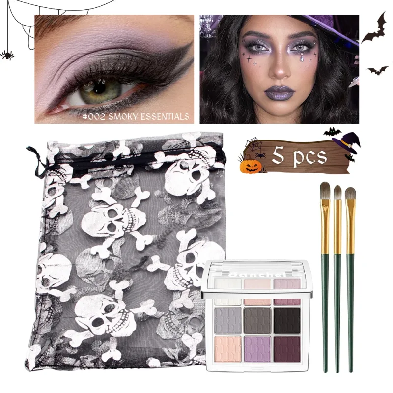 9 Shade Eyeshadow Palette Black Swan Smoky with 3 Brushes Waterproof Matte Highlighter for Halloween Eye Makeup — image 2