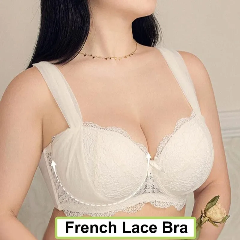 Women French Lace Minimizer Bra For Large Bust Anti Sagging Full Coverage Plus Size Underwire Bra Gathering Support Lingerie — image 2