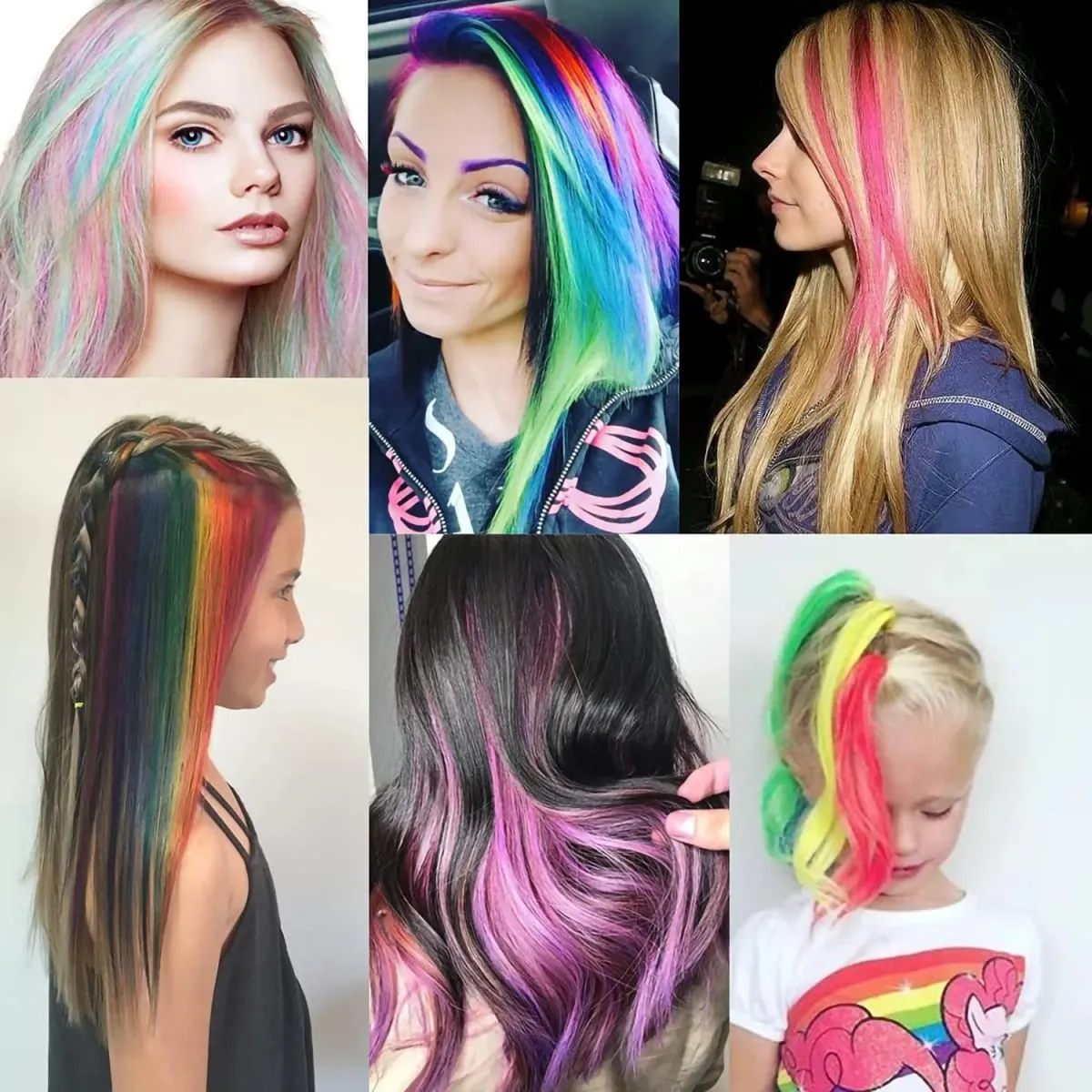Extensiones de cabello que brillan en la oscuridad, 20 pulgadas, Clip, postizos de colores luminosos, pinzas para el cabello de arcoíris, peluca sintética recta