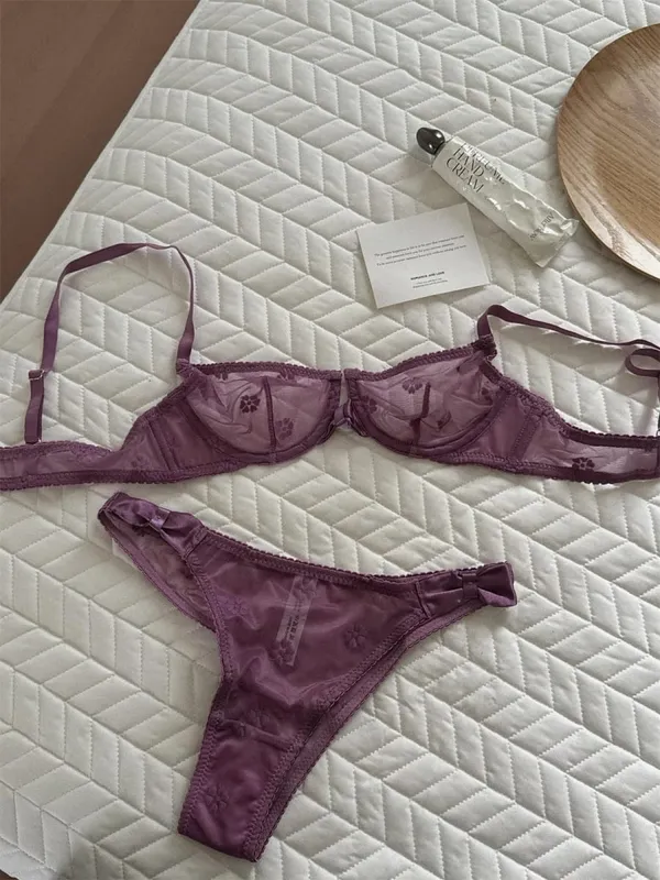 Embroidered Elegant Bra Set Underwear Women Lrage Size Lingerie With Underpants Suit Push Up Adjustable Bralette — image 1