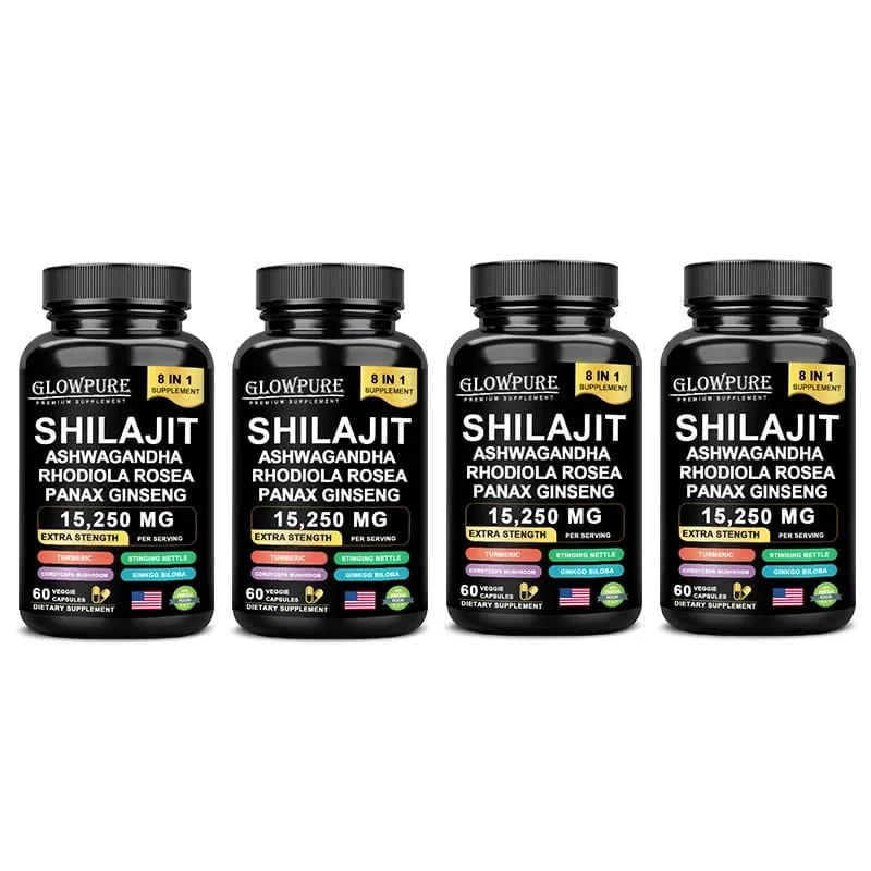Shilajit 8-in-1 Supplement with Ginseng & Ashwagandha Supports Brain Memory Energy Immunity Focus Vitality 30/60 Capsules