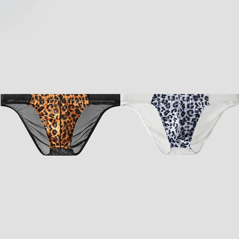 2-Piece Set! Leopard Panties Men's Net Yarn Transparent sexy Briefs Men's Trend Personality Breathable Sports Shorts — image 5