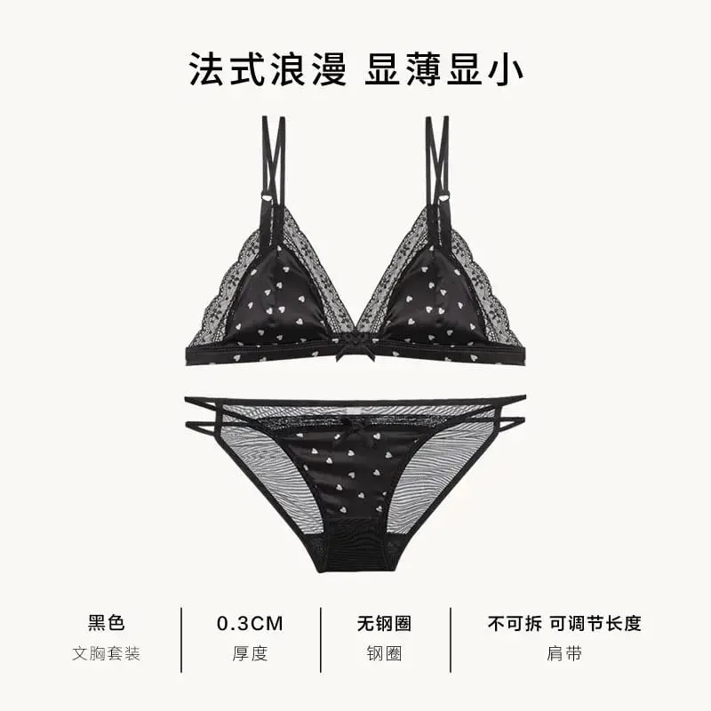 Sujetador triangular encaje satén estilo francés sin varillas transpirable realce lateral para busto pequeño lencería femenina