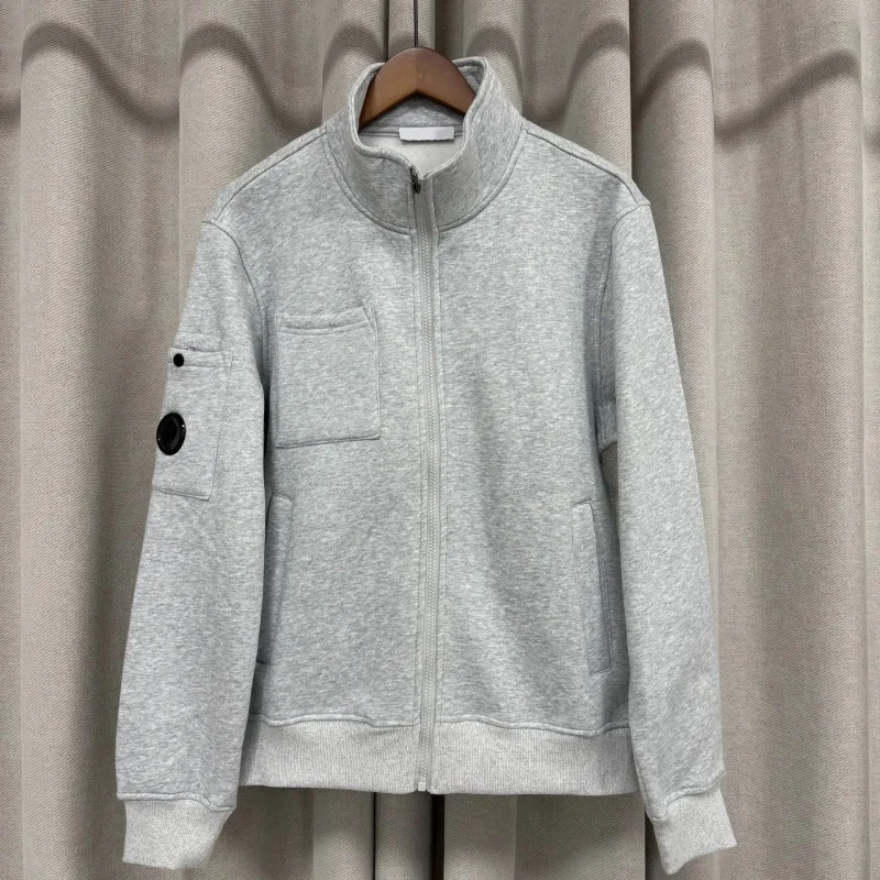 Primavera novo estilo casual cor pura gola jaqueta masculina manga longa fechamento com zíper confortável moletom de algodão