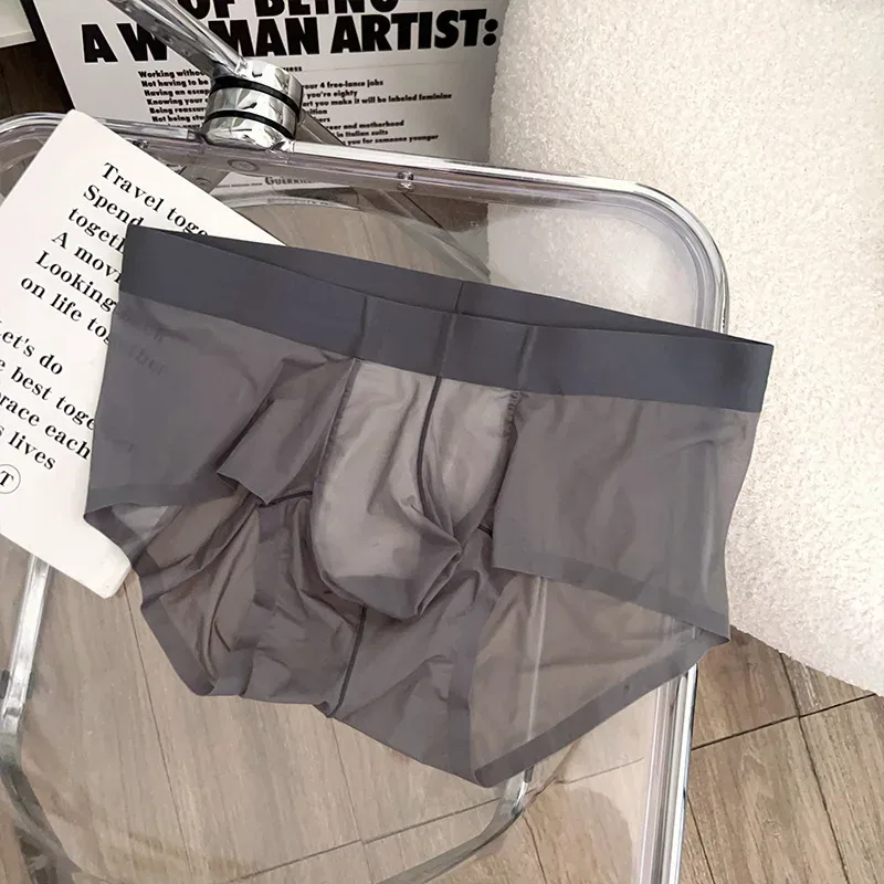 Transparent Men's Briefs Ultra-thin Ice Silk Quick Dry Panties Sexy U Bulge Pouch Man Underwear Breathable Underpants Cuecas — image 4