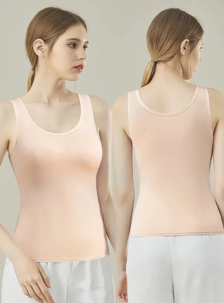 1pcs Women's Vest Tops Round Neck Vests Solid Color Padded Slim Fit Tank Tops Sexy Feminino Casual Tank Tops With Built In Bras