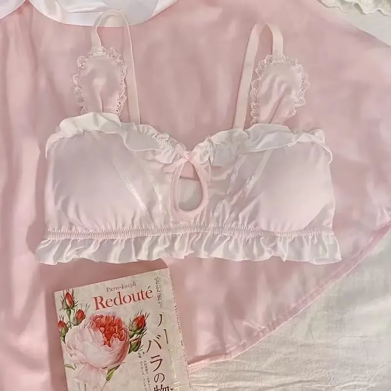 Cute Japanese Rabbit Ear Bra Panties Set Wireless Thin Triangle Brassiere For Small Flat Breast Breathable Daily Underwear S-XL — image 14