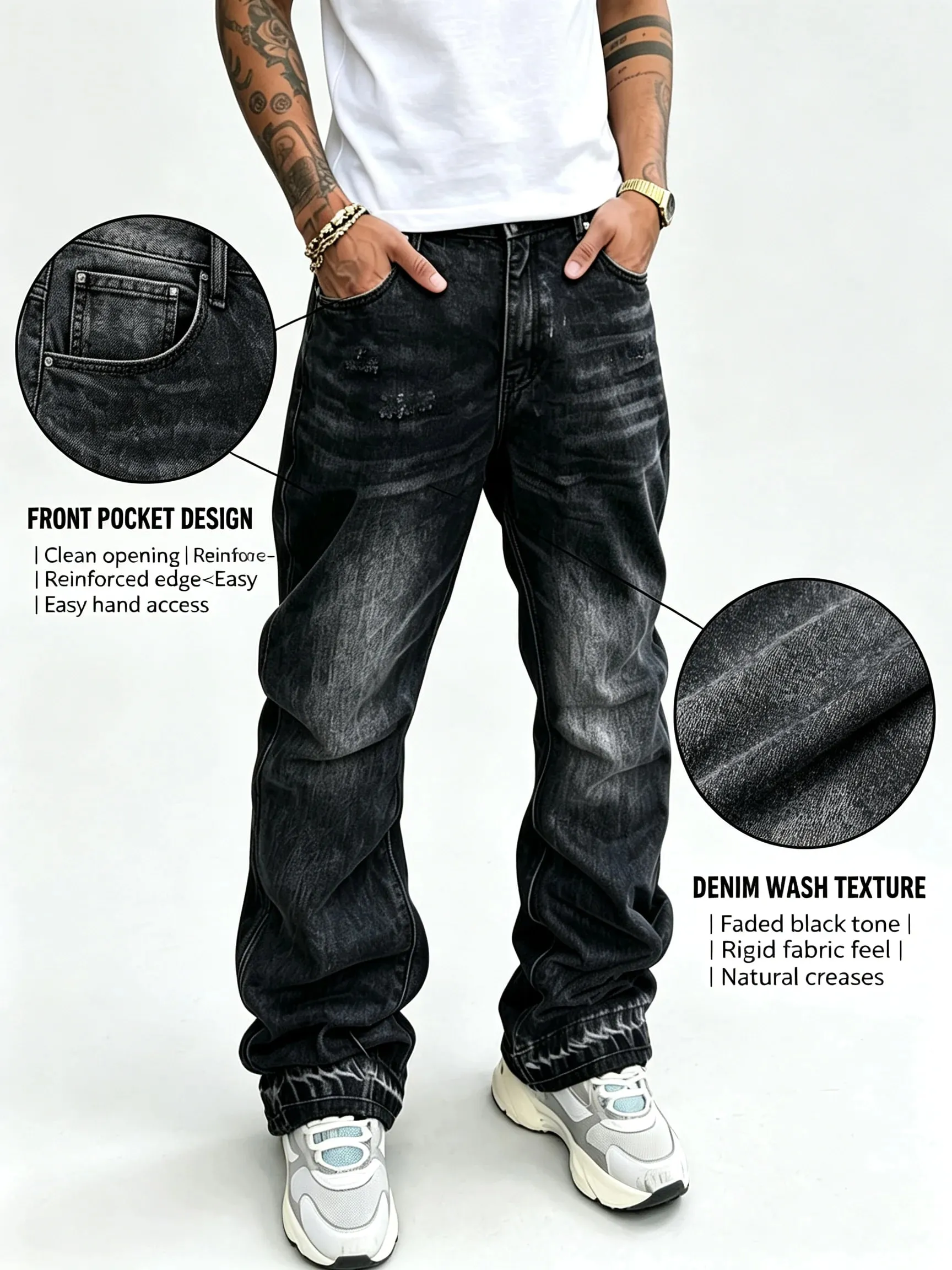 Men Y2K Baggy Bootcut Jeans Retro 2000s Street Swag Denim Pants Back Embroidery Distressed Washed Wide Leg Downtown Casual Jeans
