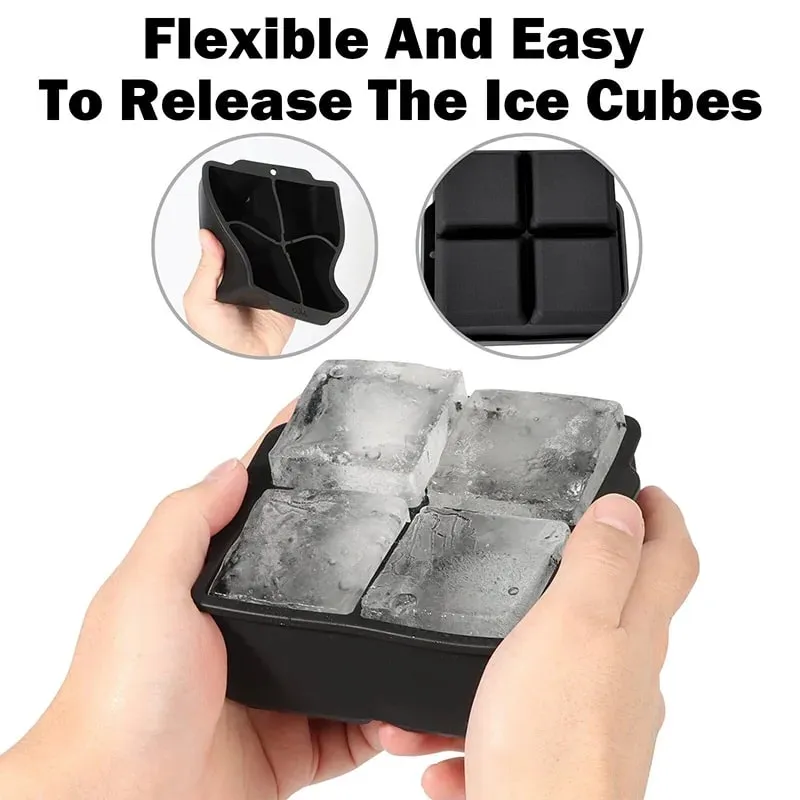 Große Silikon-Eisformen, 5,1 cm große Eiswürfelformen mit abnehmbarem Deckel, BPA-frei, leicht zu lösen und stapelbare, flexible Eiswürfelform