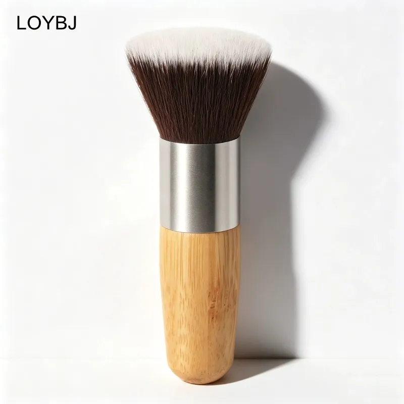 Pincel de maquiagem com alça de bambu, pó solto, blush, contorno, creme de base líquida, profissional, ferramentas de beleza facial