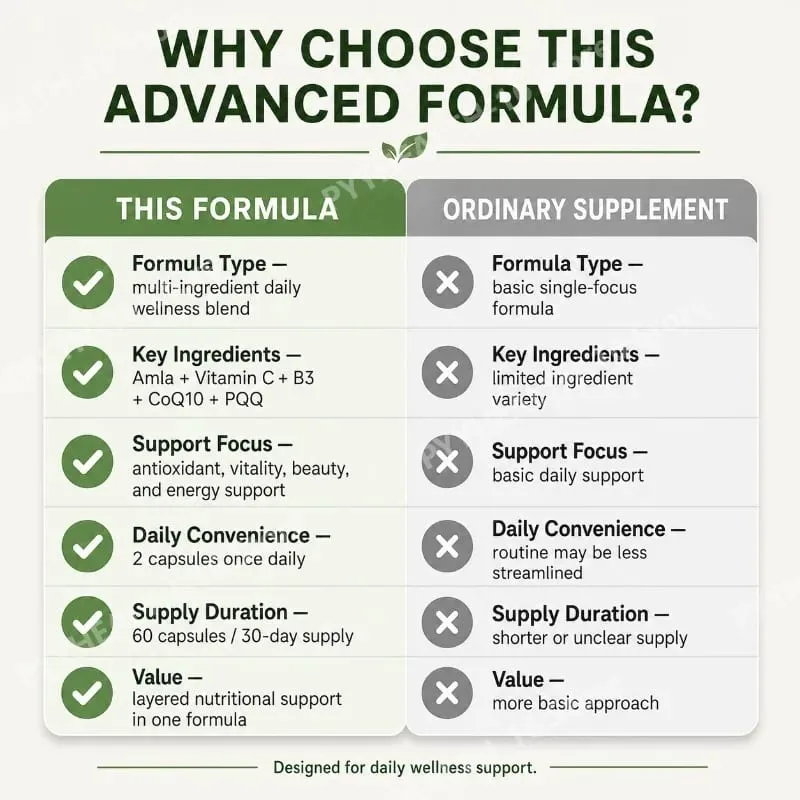 Docteat Amla Fruit Extract Capsules Immune Function Support Skin Health Support with Vitamin C B3 CoQ10 PQQ 60 Capsules