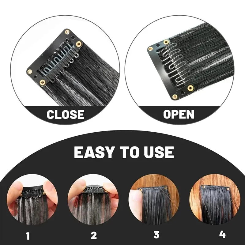 24 Inch Hair Extensions Black Straight Length Synthetic Hair Clips Party Highlights Women's Styling Hair Patches (5pcs in Blac — image 4