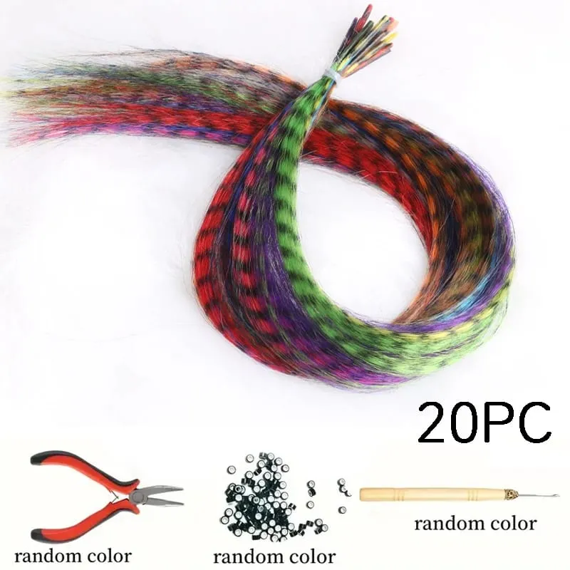 Lansa Feather Hair Extension 10Pieces Fake Hair I Tip Rainbow Synthetic Hair 16inch Hairpiece Feather for Hair Extension — image 5