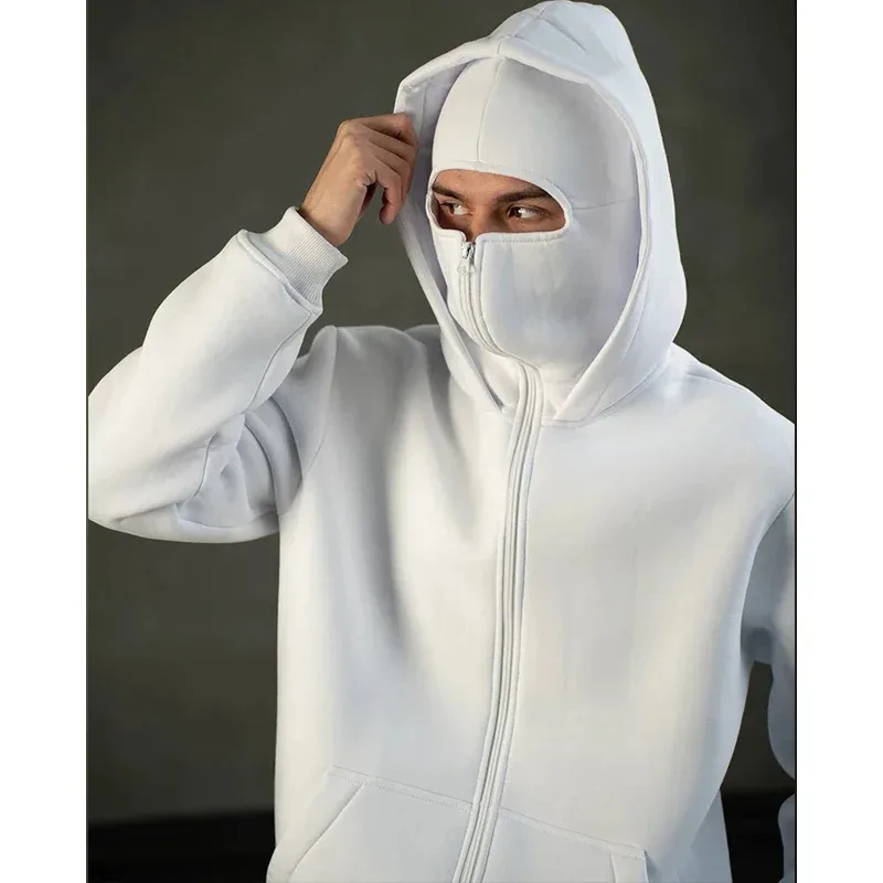 2025 Autumn Men Balaclava Y2K Gothic Harajuku Winter New Item Double Hooded Sweatshirt Men's Hooded Mask Zipper Sportswear Women