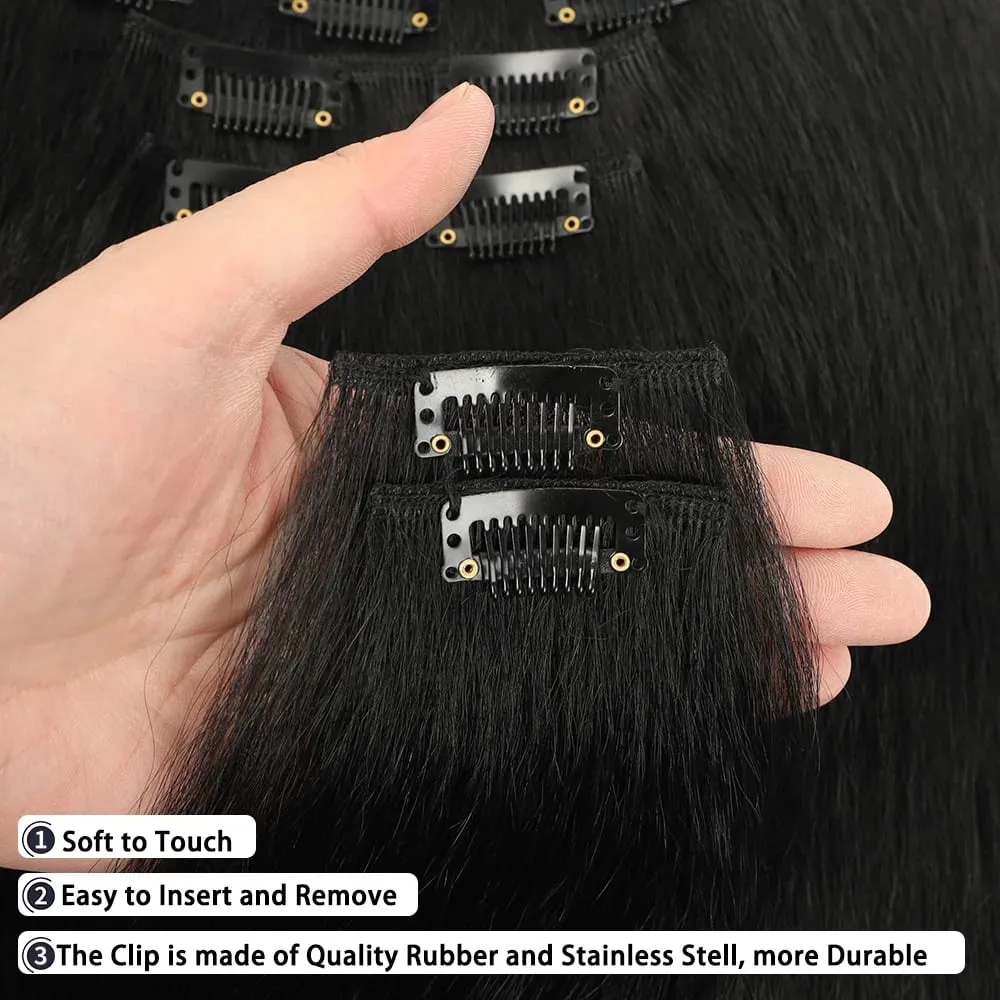 Synthetic Yaki Straight Clip in Hair Extensions Straight Hairpieces Clip ins Synthetic Hair Extension 22inches for Women — image 4