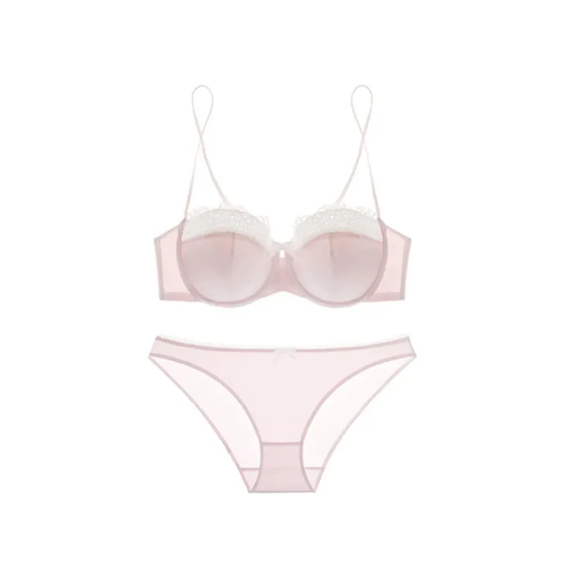 Elegant Women's Lace Lingerie Set Delicate Sensual Bralette Small Breasts Gather Support Thin Summer Bra Beautiful Back Design