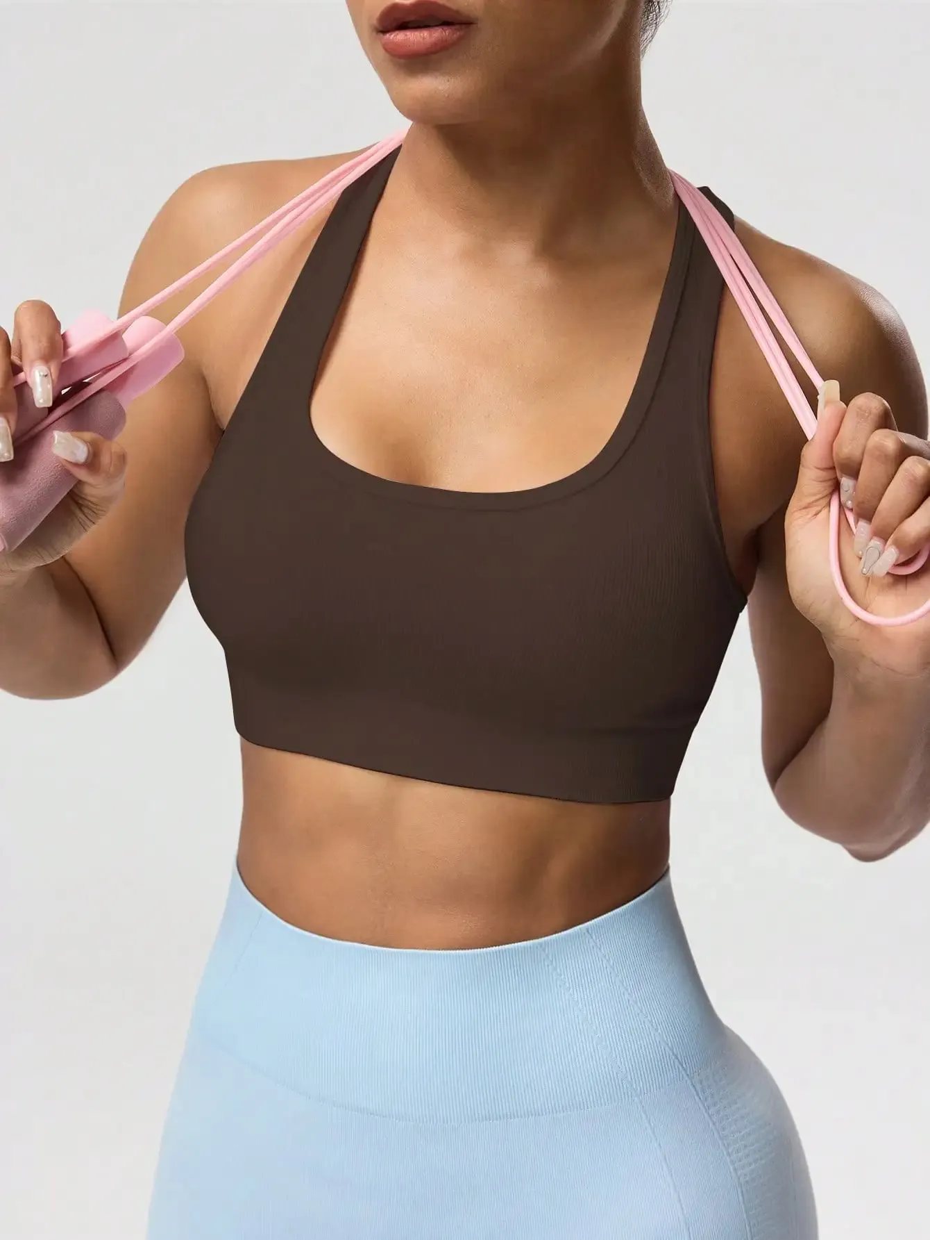 Seamless One-Piece Sports Bra with Wire-Free Support Bust Enhancement and Backless Design for Yoga and Outer Wear