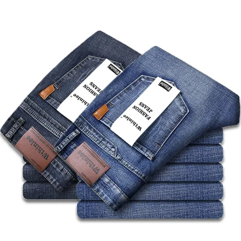 2-piece Set 2025 New WhinLEE Black and Blue Business Elite Jeans Micro Elastic Straightleg Multicraft High-quality Denim Pants