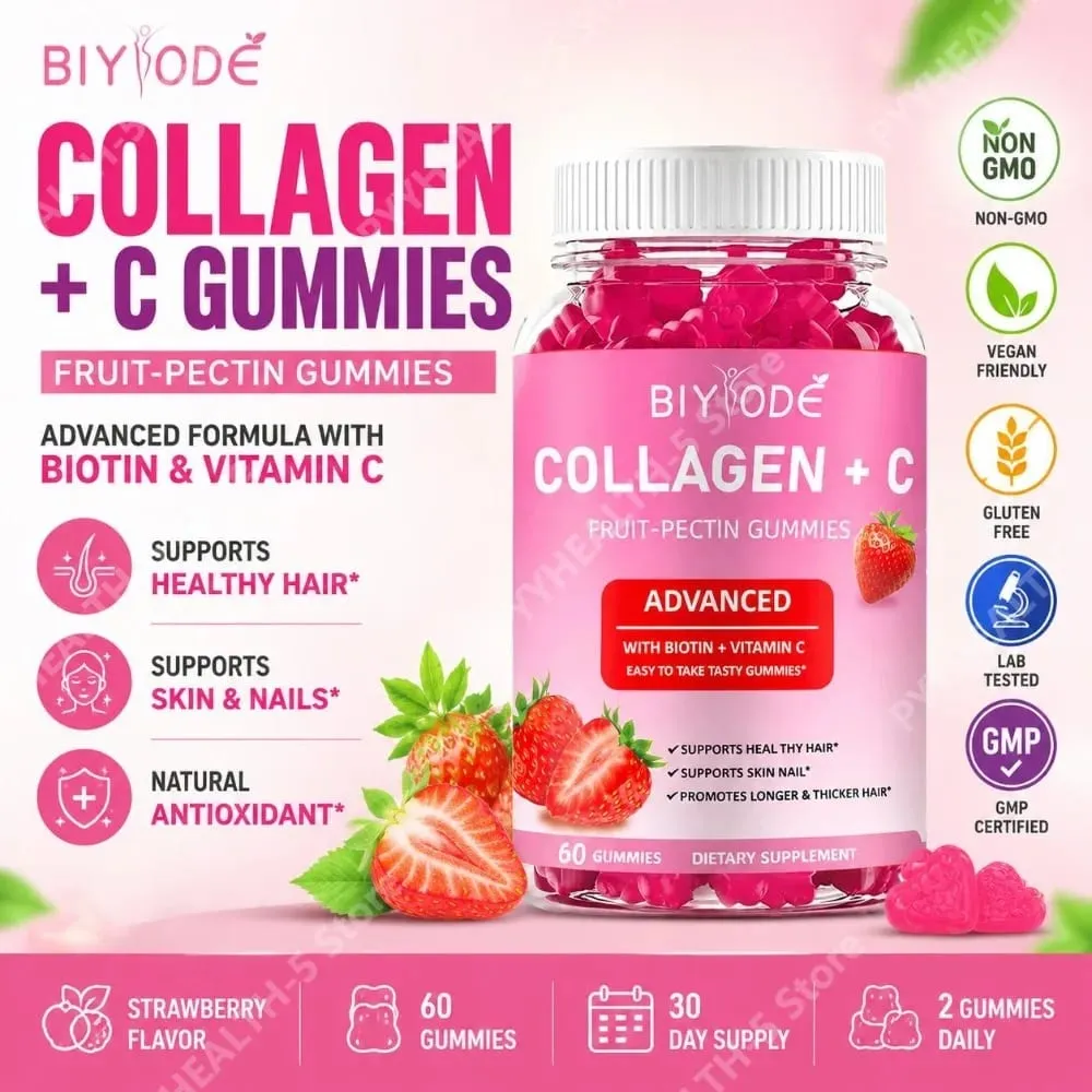 Collagen + C Fruit-Pectin Gummies with Vitamin C Natural Antioxidant Supports Healthy Hair and Skin & Nails 60 Gummies — image 2