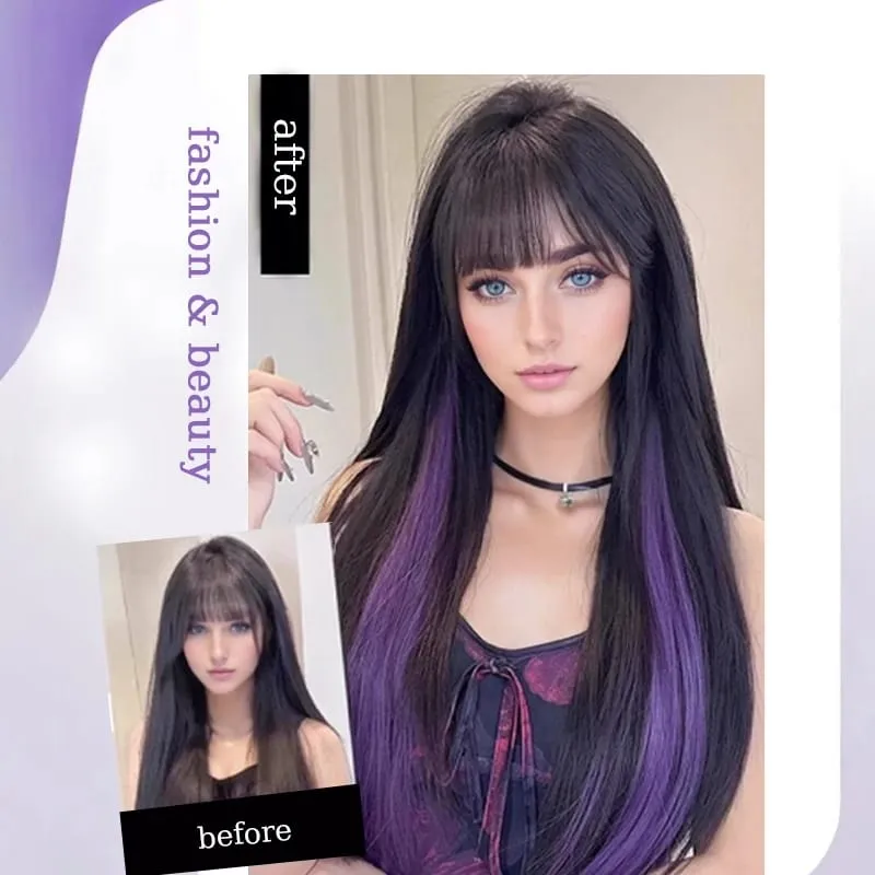 2PCS/SET Colored Party Highlights Clip in Hair Extensions 24inch Long Straight Hair Clips Hairpiece for Halloween Christmas Wear — image 6