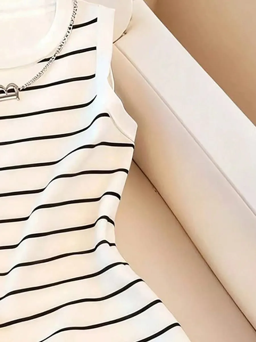 Women's Spring/Summer Casual Elegant Sleeveless Slim-Fit Round Neck Striped Print Dress — image 2