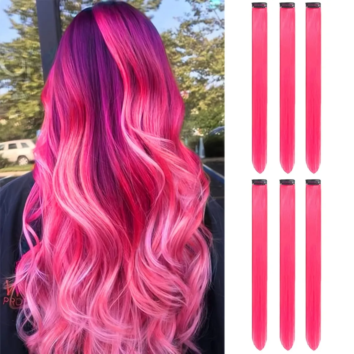 12PCS/Pack Colored Party Highlights Clip in Hair Extensions for Girls 22 Inches Omber Colors Straight Hair Synthetic Hairpieces — image 6