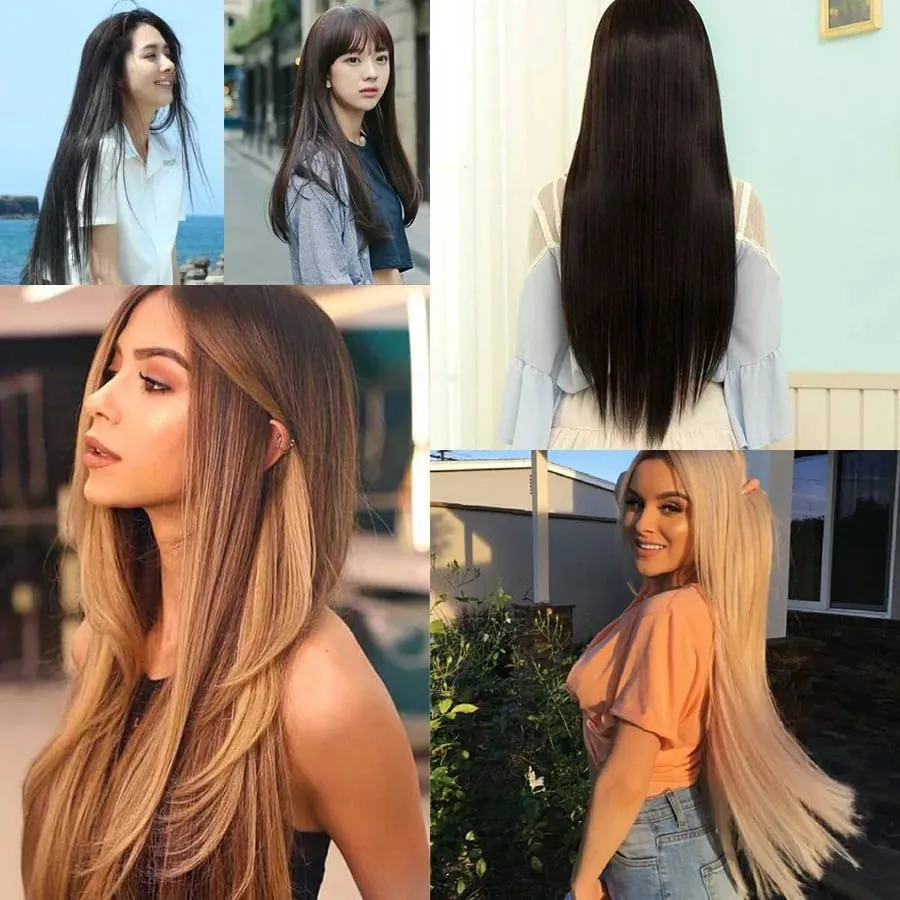 16/22inch Invisible Wire Hair Extensions Headband Adjustable Size Natural Long Straight Hairpiece Synthetic Hair Piece for Women