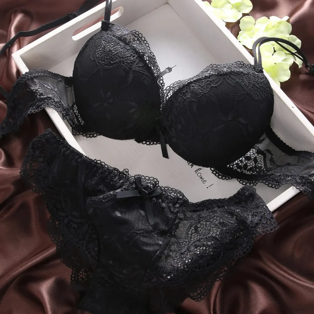 Women Lingerie Set Underwire Multi‑Color Lace Bow Design Push Up Bra Panty Set Soft Breathable Comfort Ladies Intimate Underwear — image 4