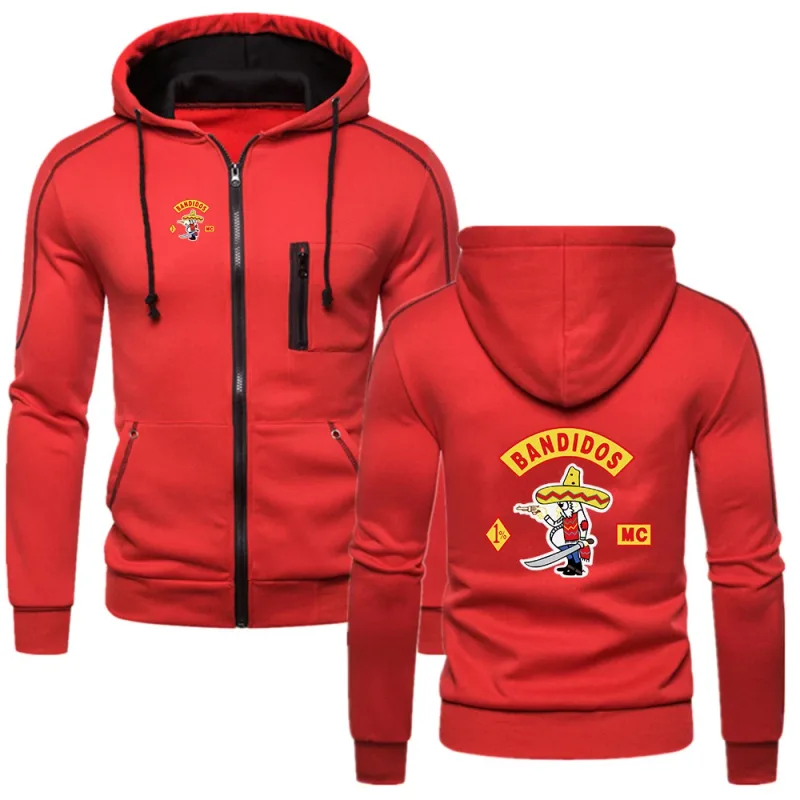 MC Bandidos Spring Autumn Fashion Men's Casual Hoodies Pullovers Sweatshirts Men's Solid Color Hooded Drawstring Coat — image 3