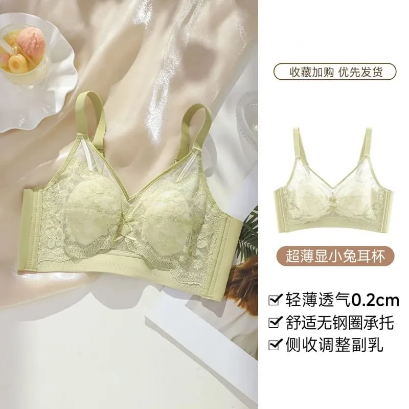 Women's lingerie for large busts minimizes appearance provides support and gathers side breasts summer thin French lace comfo