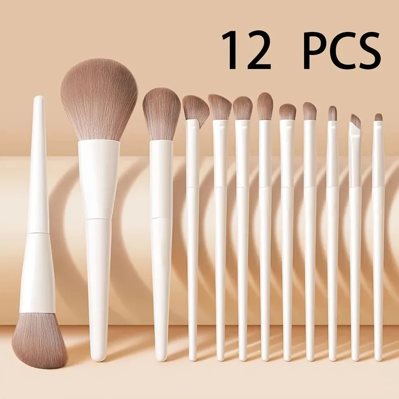 12pcs Professional Makeup Brush Set with Kabuki Brushes & Nylon Bristles - Complete Starter Kit Suitable for Foundation Blush