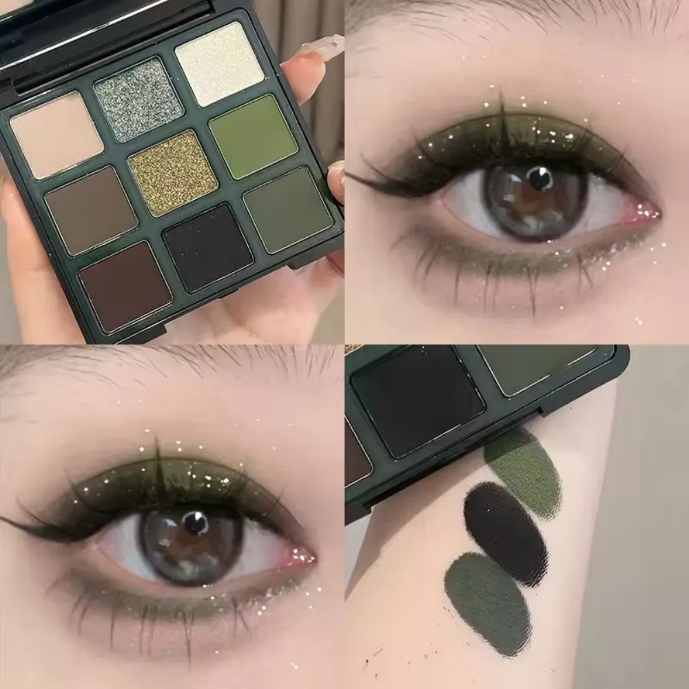 9 Color Eyeshadow Palette Olive Green Eye Look Pearlscent Shimmer Matte Eyeshadow Pink Palette Flash Cosmetics