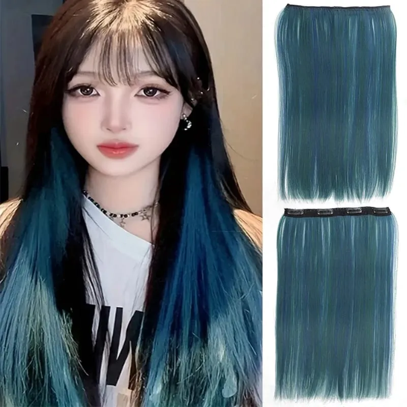 One piece hanging ear dyed synthetic wig piece for women highlighted color hair extensions — image 14