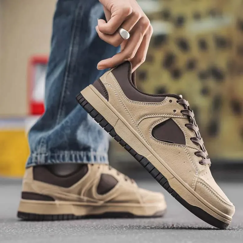 Men Sneakers Spring Summer Plus Size Casual Board Shoes Suede Texture Color Block Flat Sole Retro Streetwear