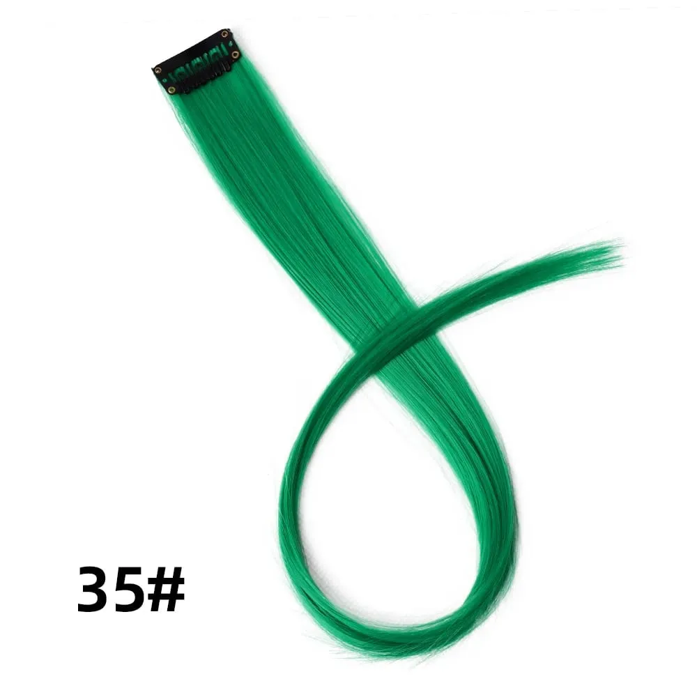 Extensiones de cabello de color liso con Clip para resaltar el cabello de arcoíris, rosa, azul, morado, sintético, con Clips para mujeres y niñas — image 41