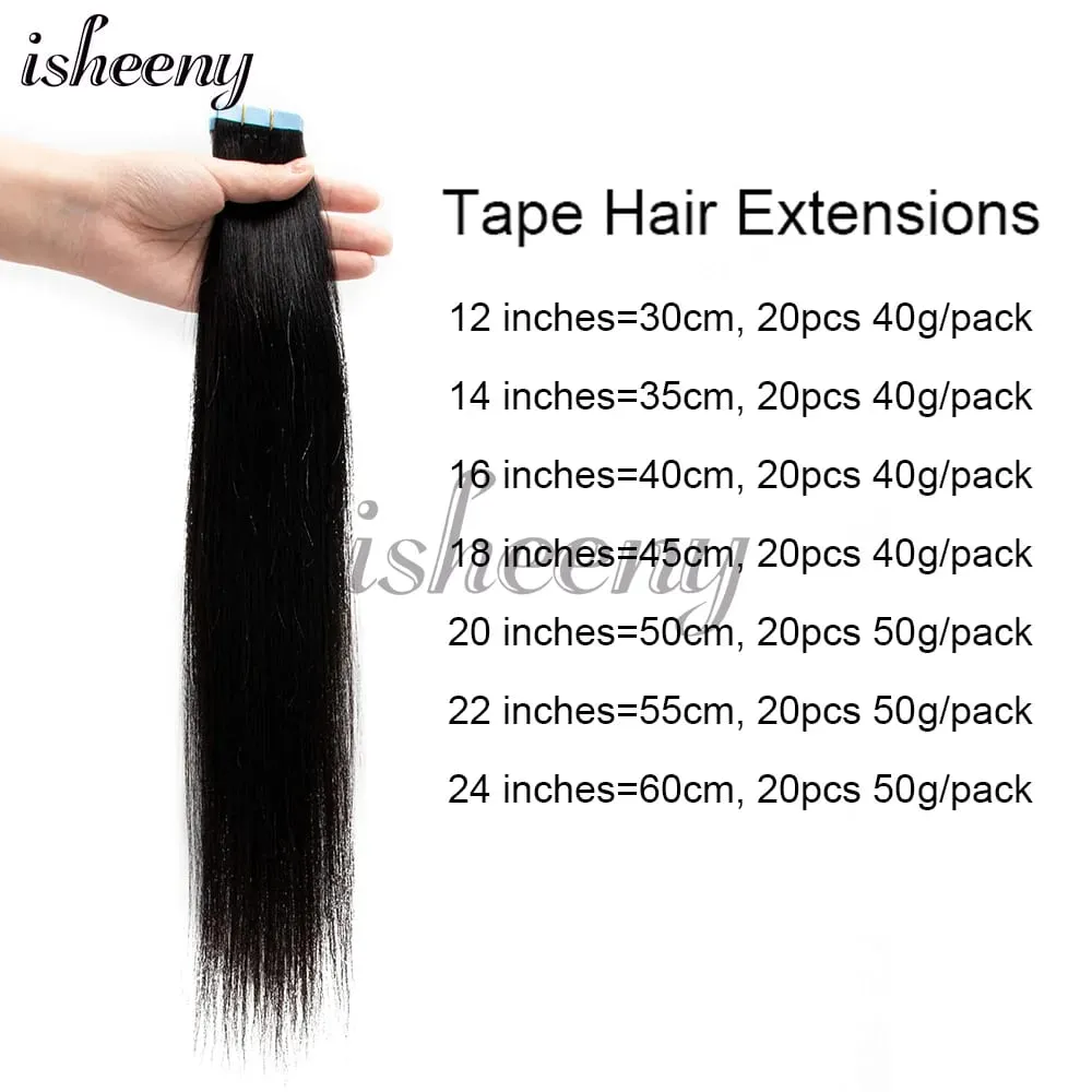 Invisible Tape In Human Hair Extensions Light Yaki Straight Tape ins Remy Hair Nature Black Color 1B# 12-24 Inches Easy To Wear