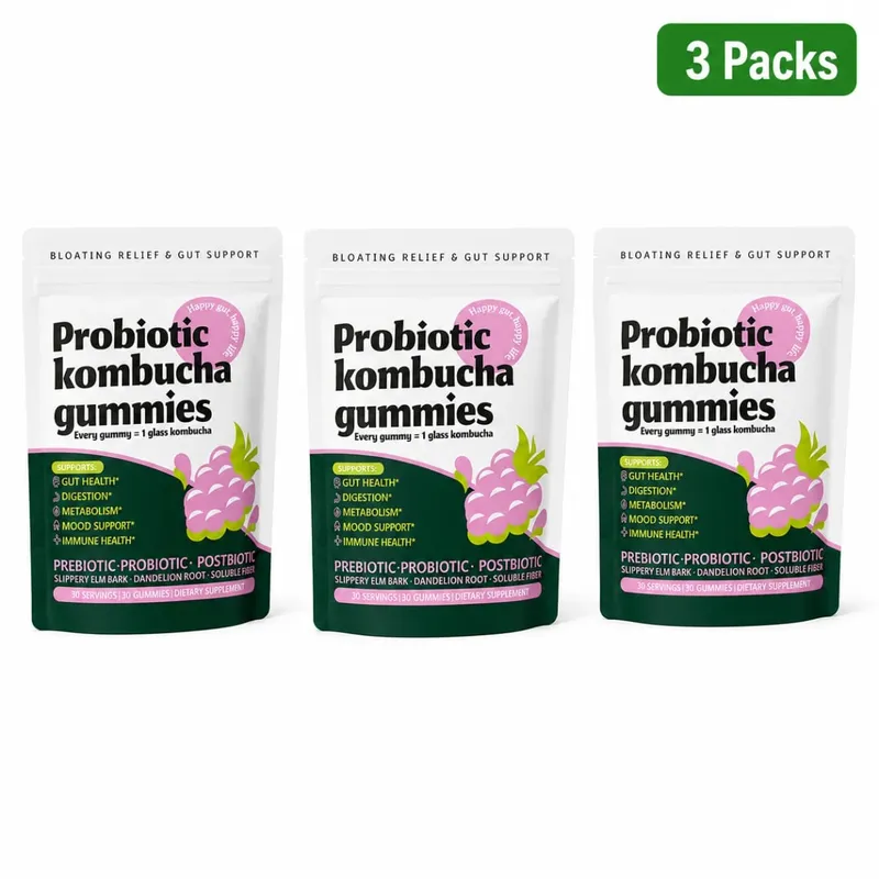 Probiotic Kombucha Gummies Berry 30 Ct Prebiotic Postbiotic Gut Health Digestion Bloating Relief Immune Vegan Non-GMO Supplement