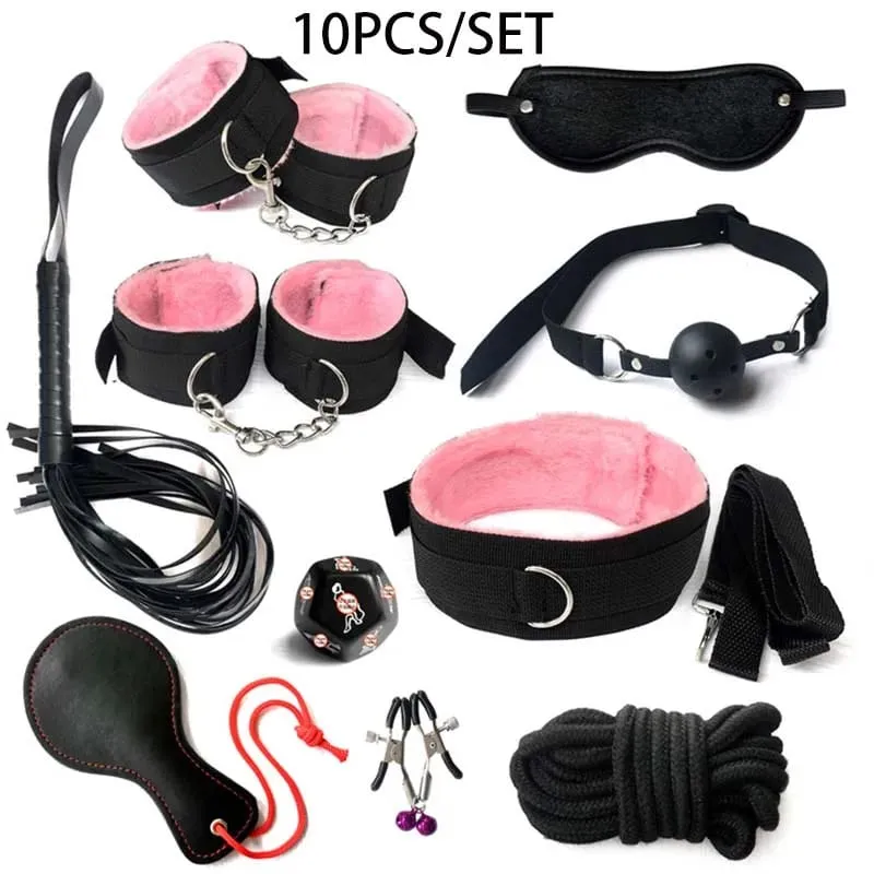 Erotic BDSM Kits for Couples - Sex Bondage Set with Handcuffs Gag Whip Nipple Clamps Anal Butt Plug Tail - Adult Toys for Women — image 8