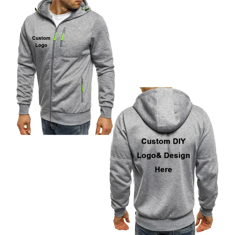 Men's Zipper Hooded Jacket with Pockets Customized Logo Image Text Casual Sports Streetwear Men's Casual Cardigan Fashionabl