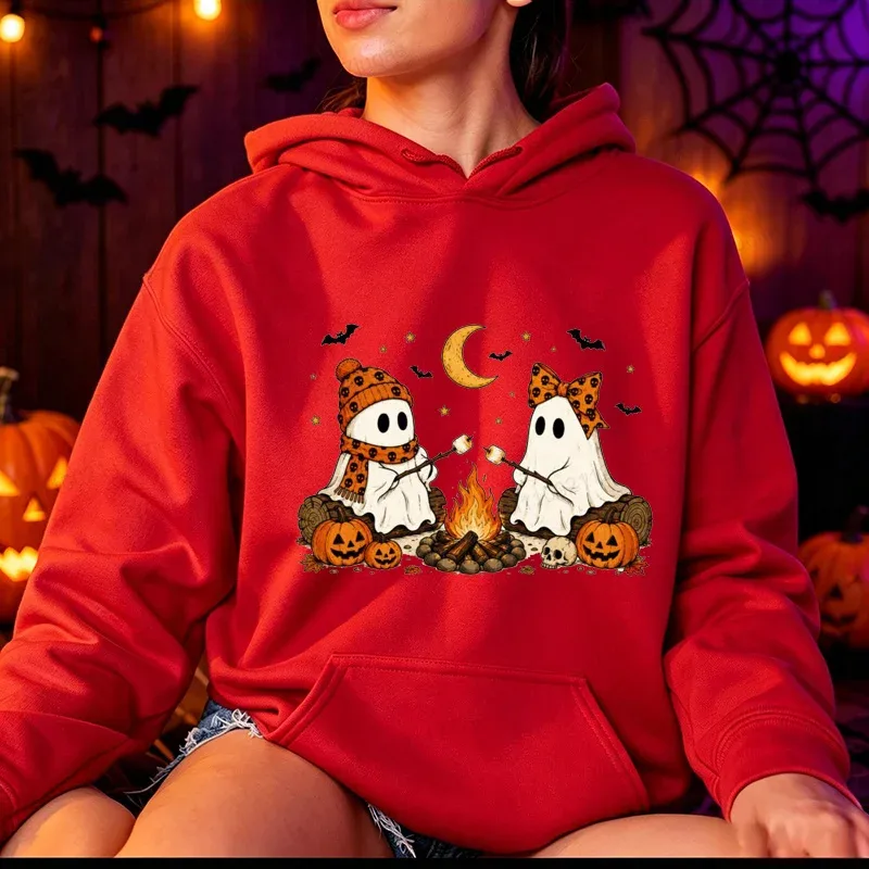 Halloween-Cute-Ghost-Camping-Fall Men's Women Hoodies Vintage Sweatshirts Fall Pumpkin Hooded Hoodies Spooky Season Sportwears — image 3