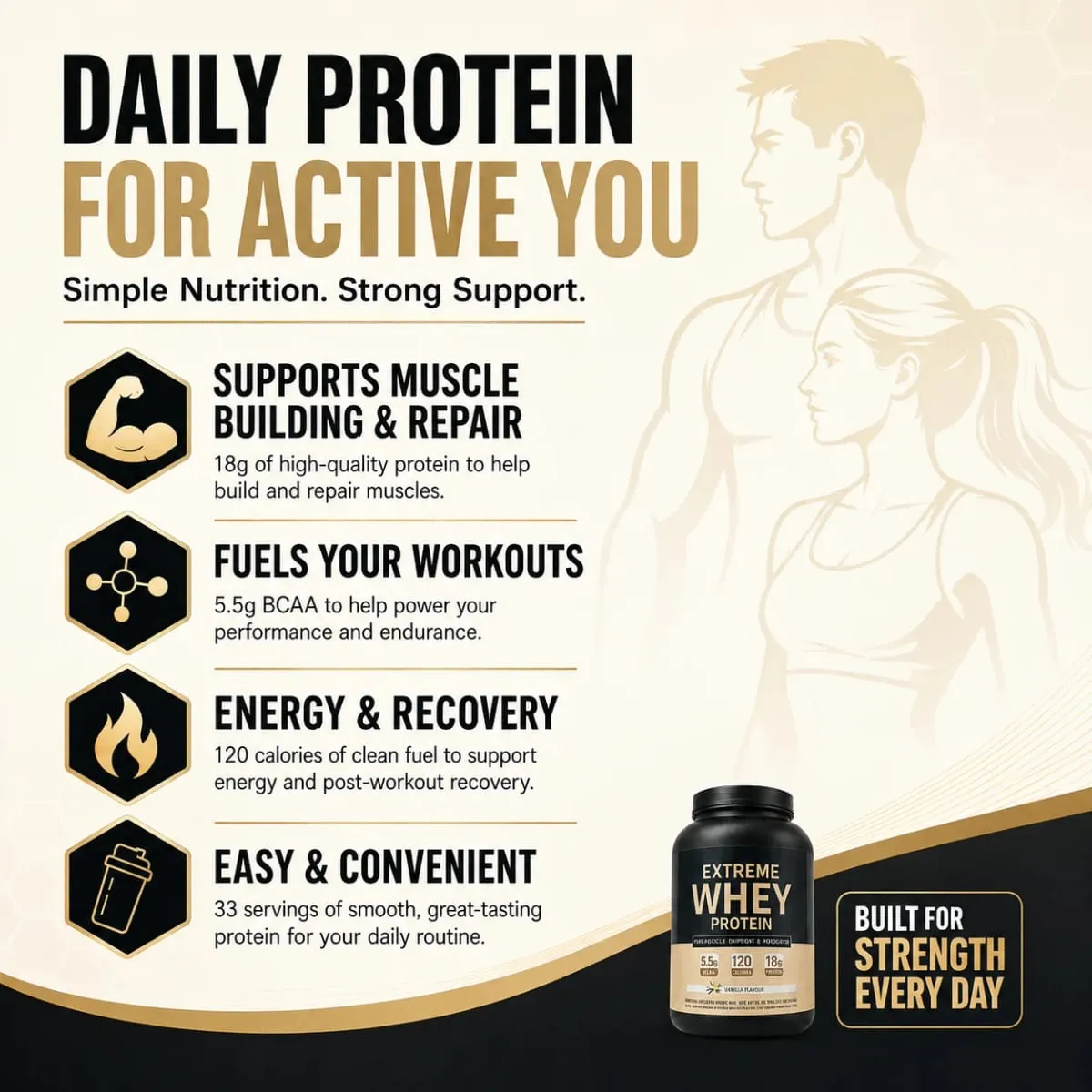 Whey Protein Powder 18g Protein 5.5g BCAA Vanilla Post-Workout Muscle Recovery & Growth Support 120 Cal 33 Servings Gym Fitness — image 3