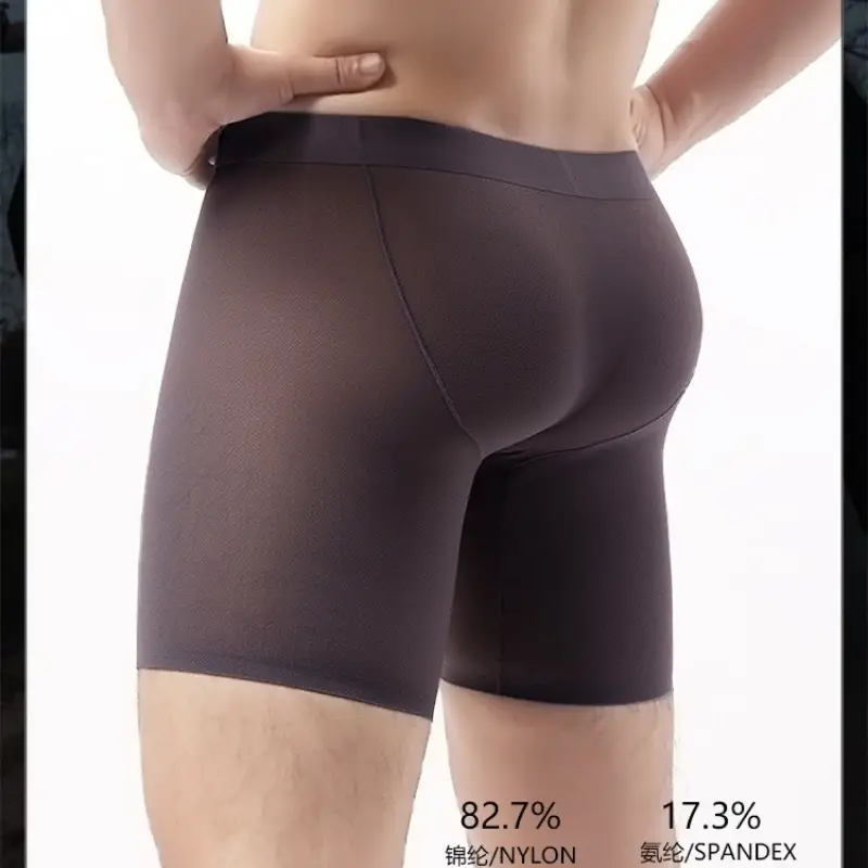 Ice Silk Dài Quần Lót Boxer Nam Siêu mỏng Thoáng Khí Đồ Lót Thể Thao Gợi Cảm Xem Qua Quần Lót Nam Nhanh Khô U túi Quần Lót