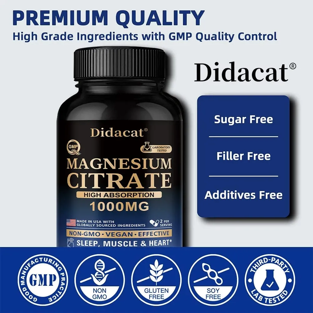Magnesium Citrate - Max Absorption & High Potency Magnesium Complex Supplement for Heart Muscle Nerve Bone Health