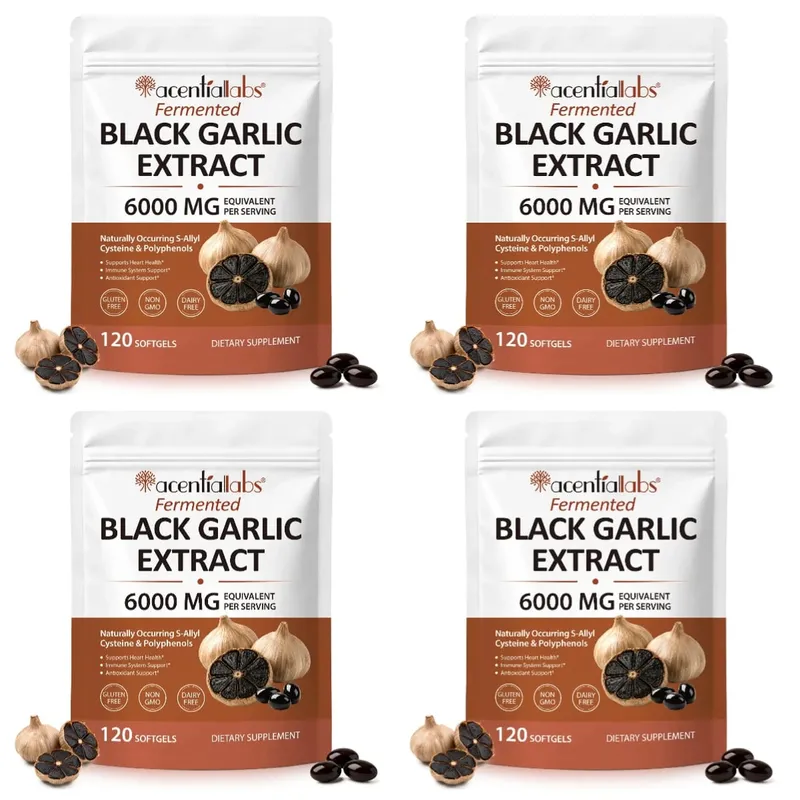 Black Garlic Extract Softgels 600mg 10:1 Concentrate for Heart Wellness Immune Support Digestive Balance Vitality 120 Count