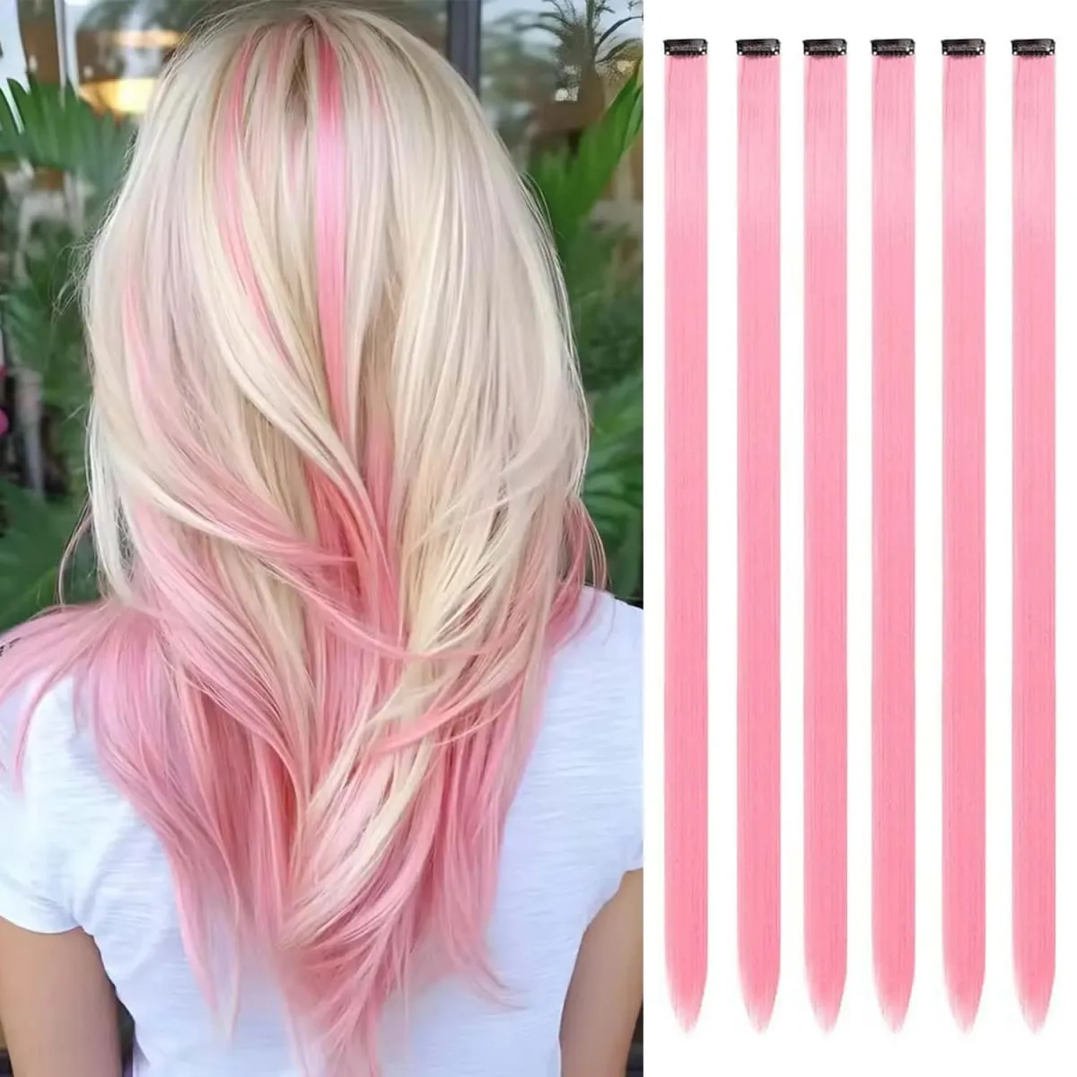 Estensioni a clip da 6 pezzi Estensioni sintetiche per capelli colorati da 24 pollici Punti salienti del partito Posticci lunghi dritti per donne Ragazza per bambini